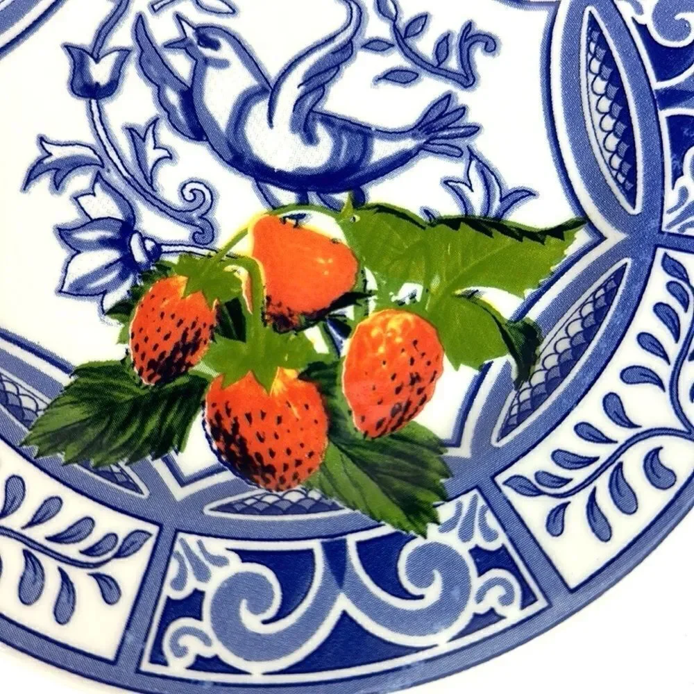 Blue Bird Ceramic Salad Plate Blue & White With Strawberries 7 ¾